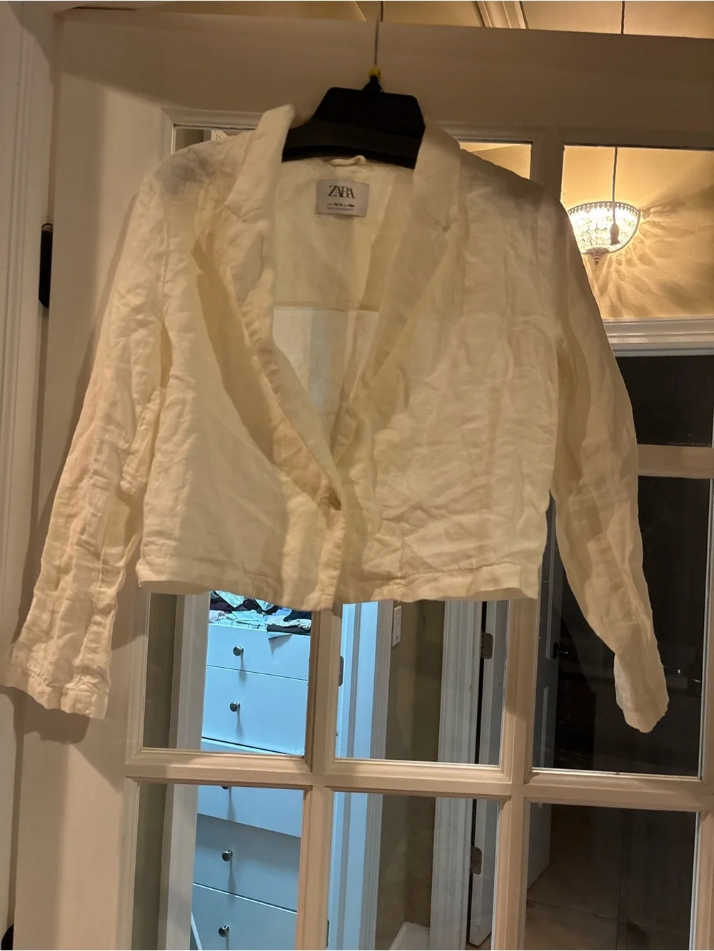 Zara Cream Cropped Linen Blazer Kids Girls 13Y
